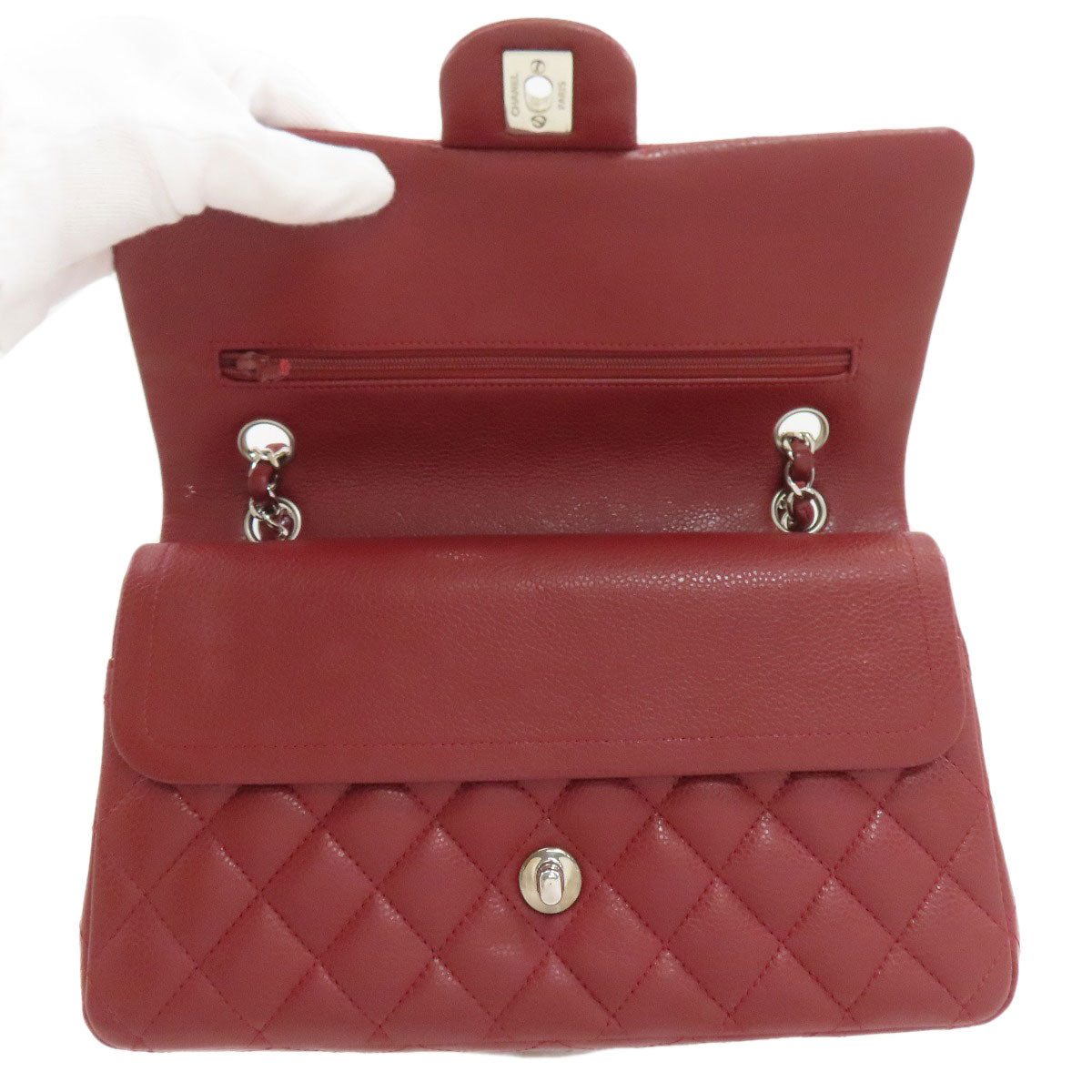 CHANEL シャネル マトラッセ ダブルフラップ シルバー金具 ショルダーバッグ グレインド カーフスキン レディース 中古