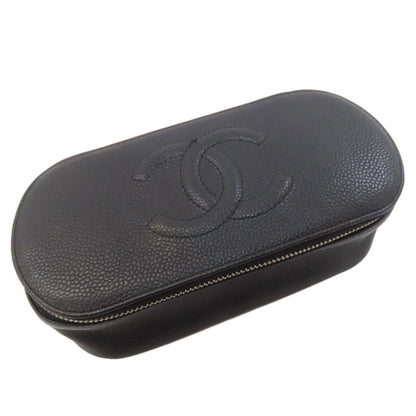 CHANEL シャネル ココマーク シルバー金具 化粧ポーチ グレインド カーフスキン レディース 中古
