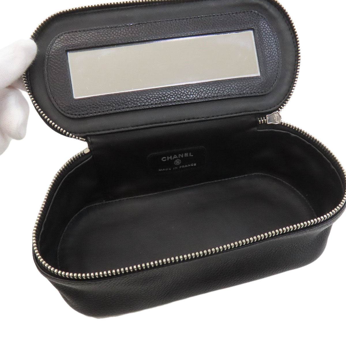 CHANEL シャネル ココマーク シルバー金具 化粧ポーチ グレインド カーフスキン レディース 中古