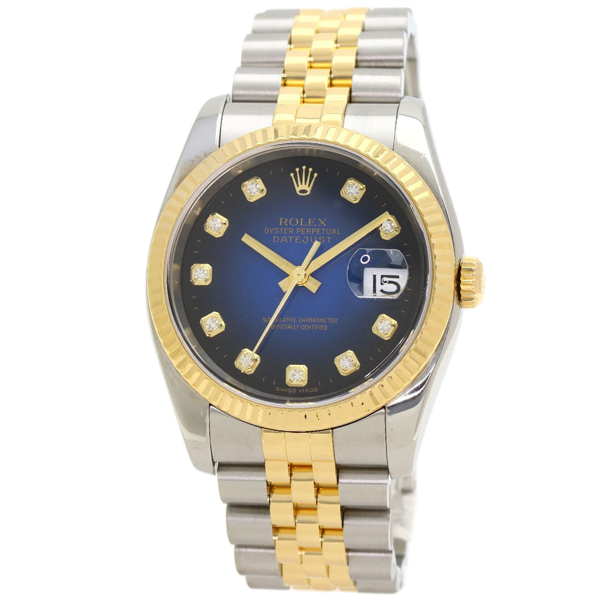 ROLEX ロレックス 116233G デイトジャスト 10P ダイヤモンド ブルーグラデーション 腕時計 SS メンズ 中古