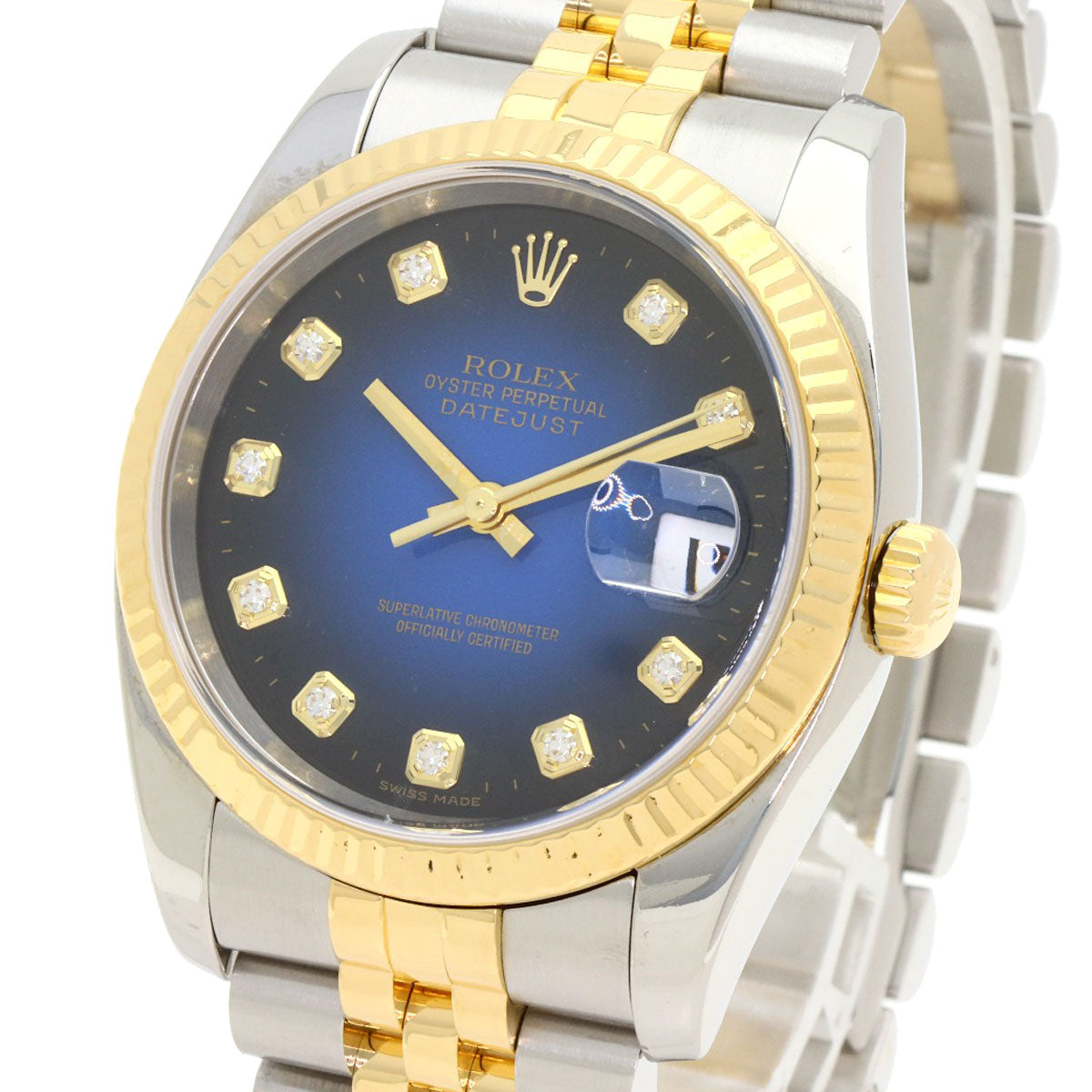 ROLEX ロレックス 116233G デイトジャスト 10P ダイヤモンド ブルーグラデーション 腕時計 SS メンズ 中古