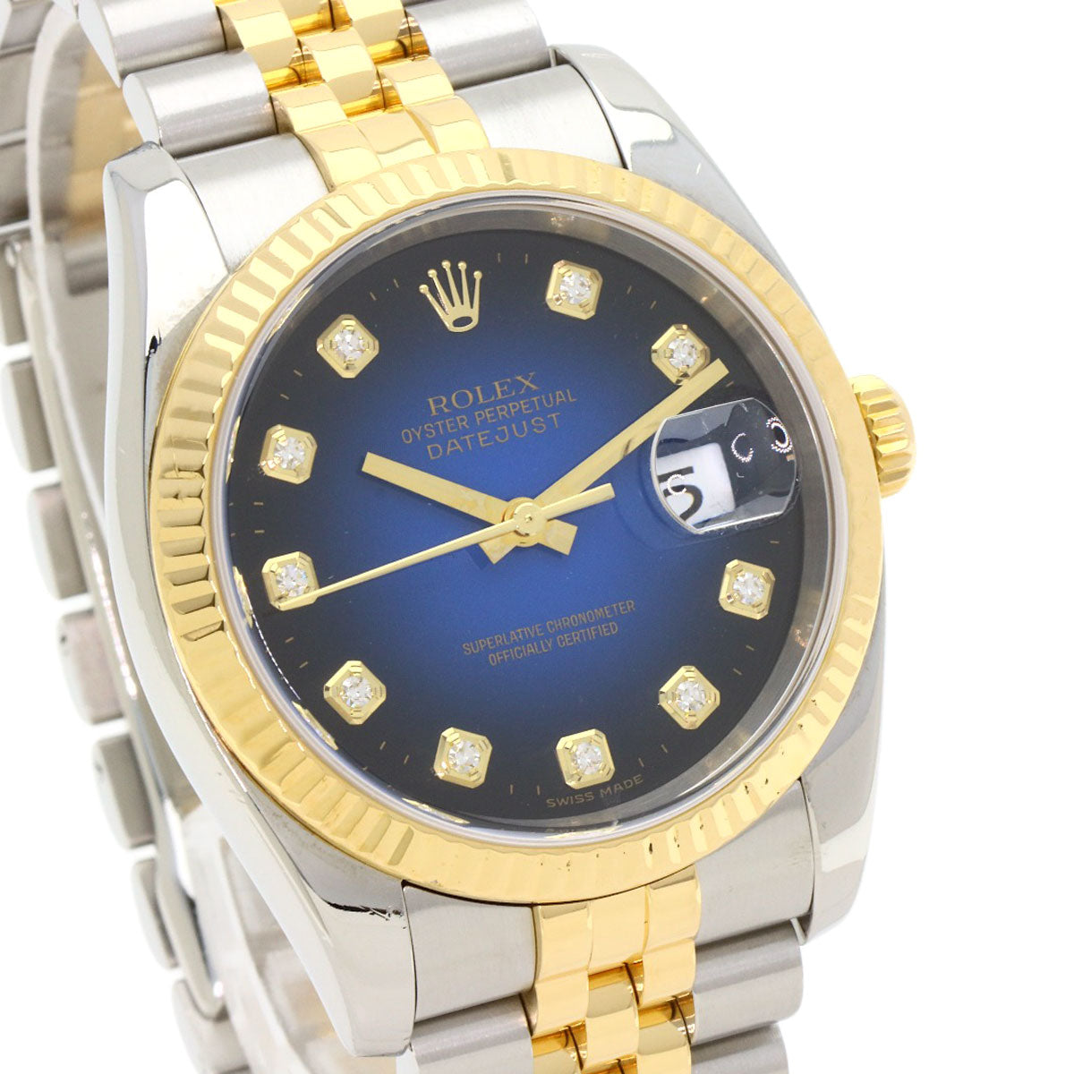 ROLEX ロレックス 116233G デイトジャスト 10P ダイヤモンド ブルーグラデーション 腕時計 SS メンズ 中古