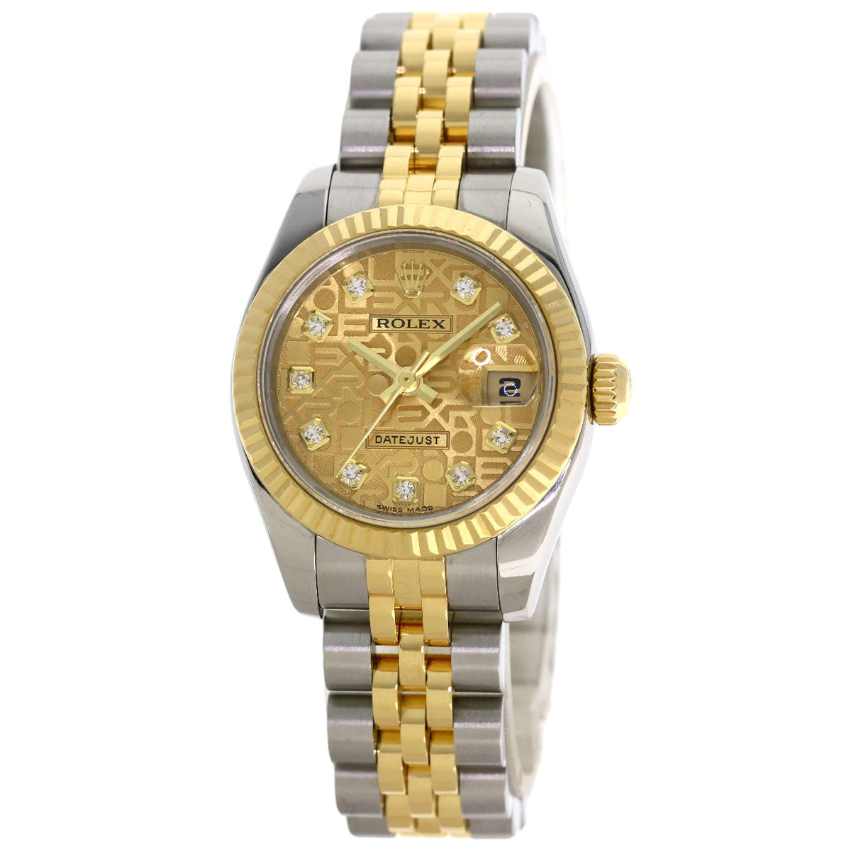ROLEX ロレックス 179173G デイトジャスト 10P ダイヤモンド 腕時計 SS レディース 中古