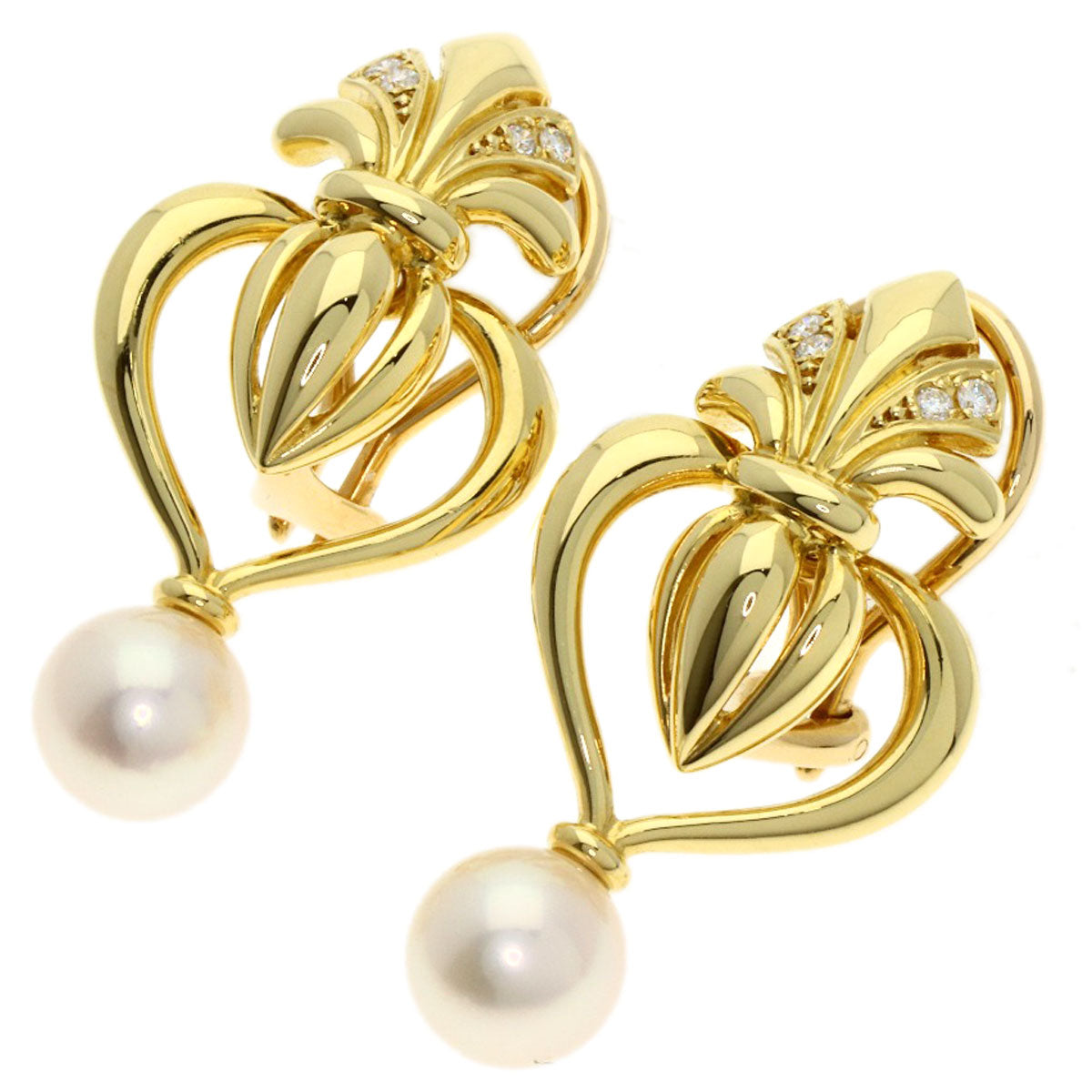 MIKIMOTO ミキモト パール 真珠 ダイヤモンド イヤリング K18YG レディース 中古