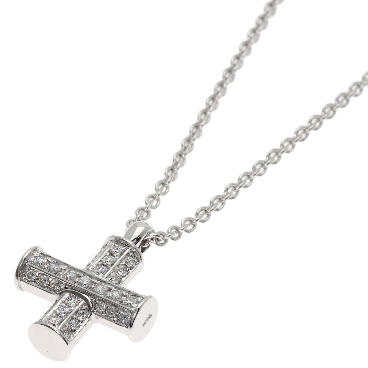BVLGARI ブルガリ グリーク クロス ダイヤモンド ネックレス K18WG レディース 中古