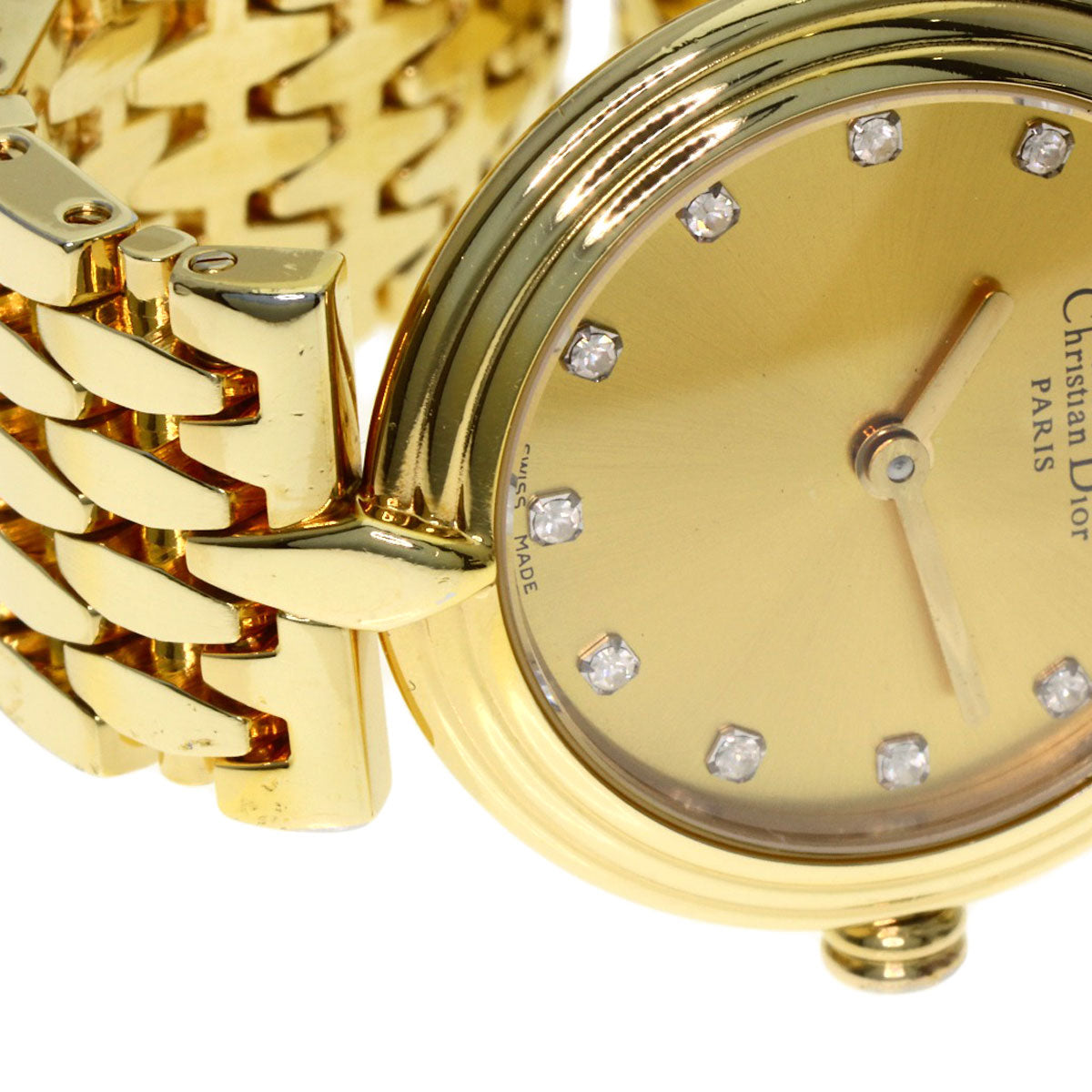 CHRISTIAN DIOR クリスチャンディオール D68-150 ラウンドフェイス 腕時計 GP レディース 中古