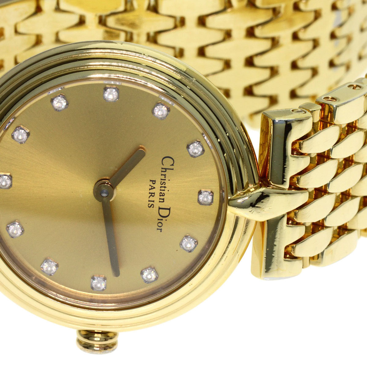 CHRISTIAN DIOR クリスチャンディオール D68-150 ラウンドフェイス 腕時計 GP レディース 中古