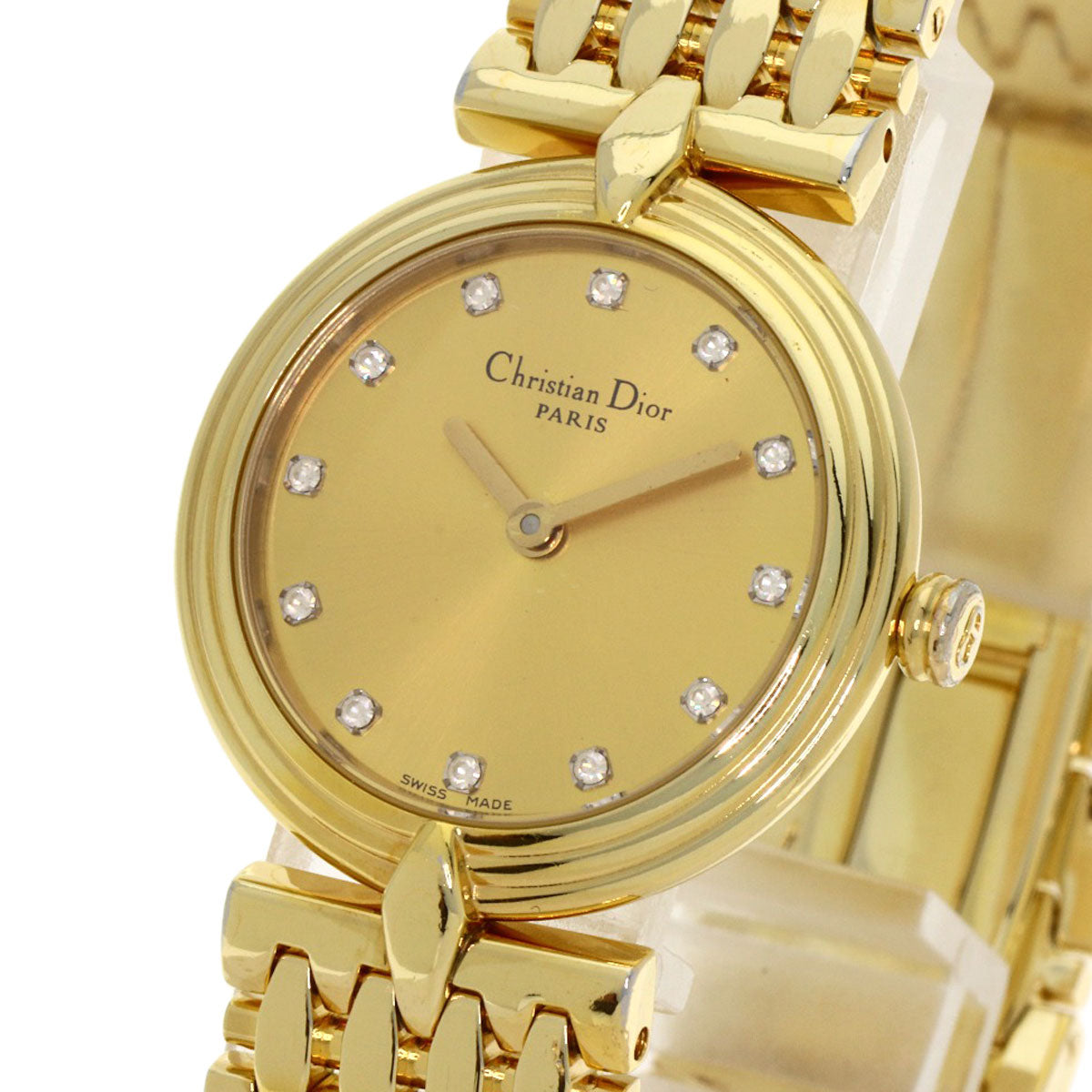 CHRISTIAN DIOR クリスチャンディオール D68-150 ラウンドフェイス 腕時計 GP レディース 中古