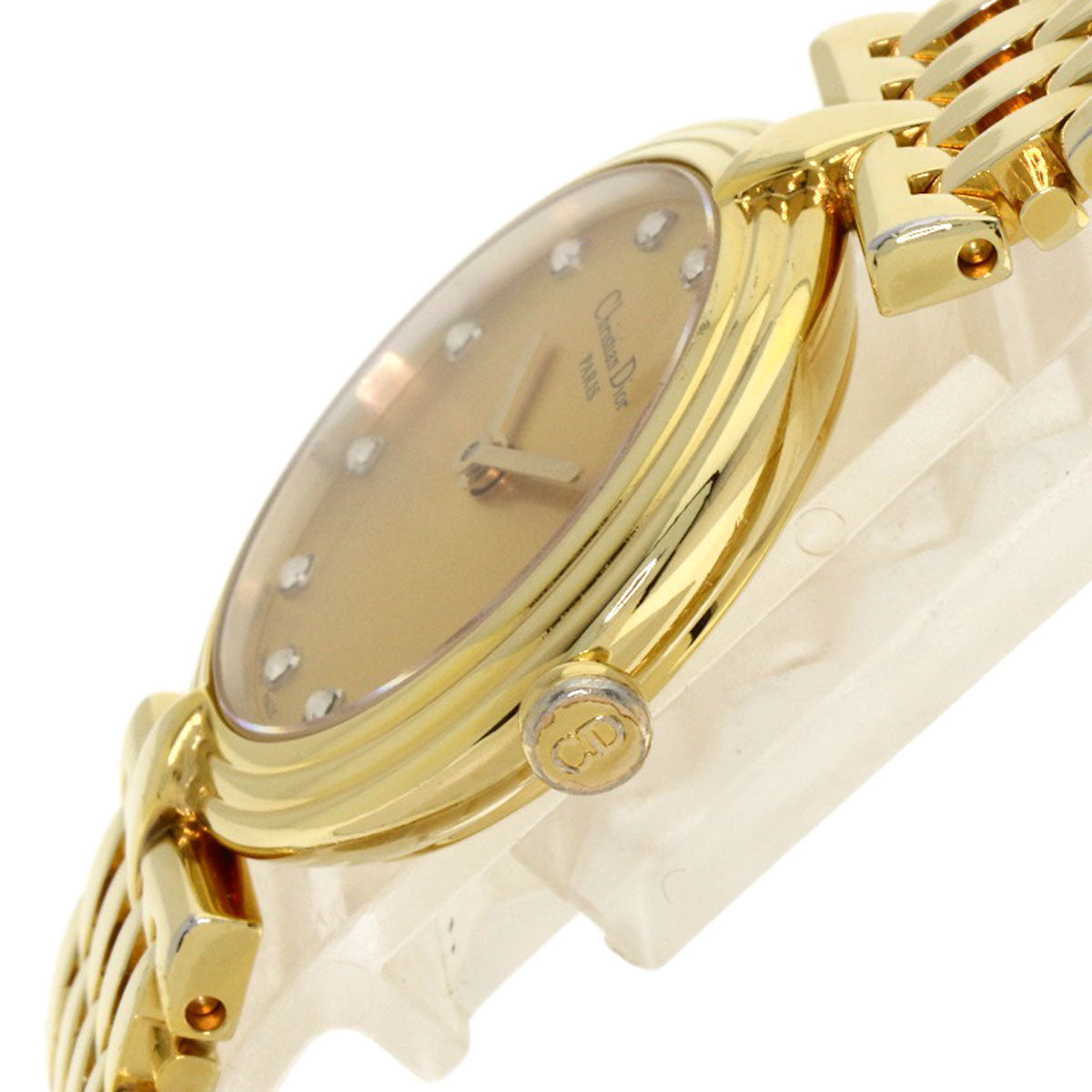 CHRISTIAN DIOR クリスチャンディオール D68-150 ラウンドフェイス 腕時計 GP レディース 中古
