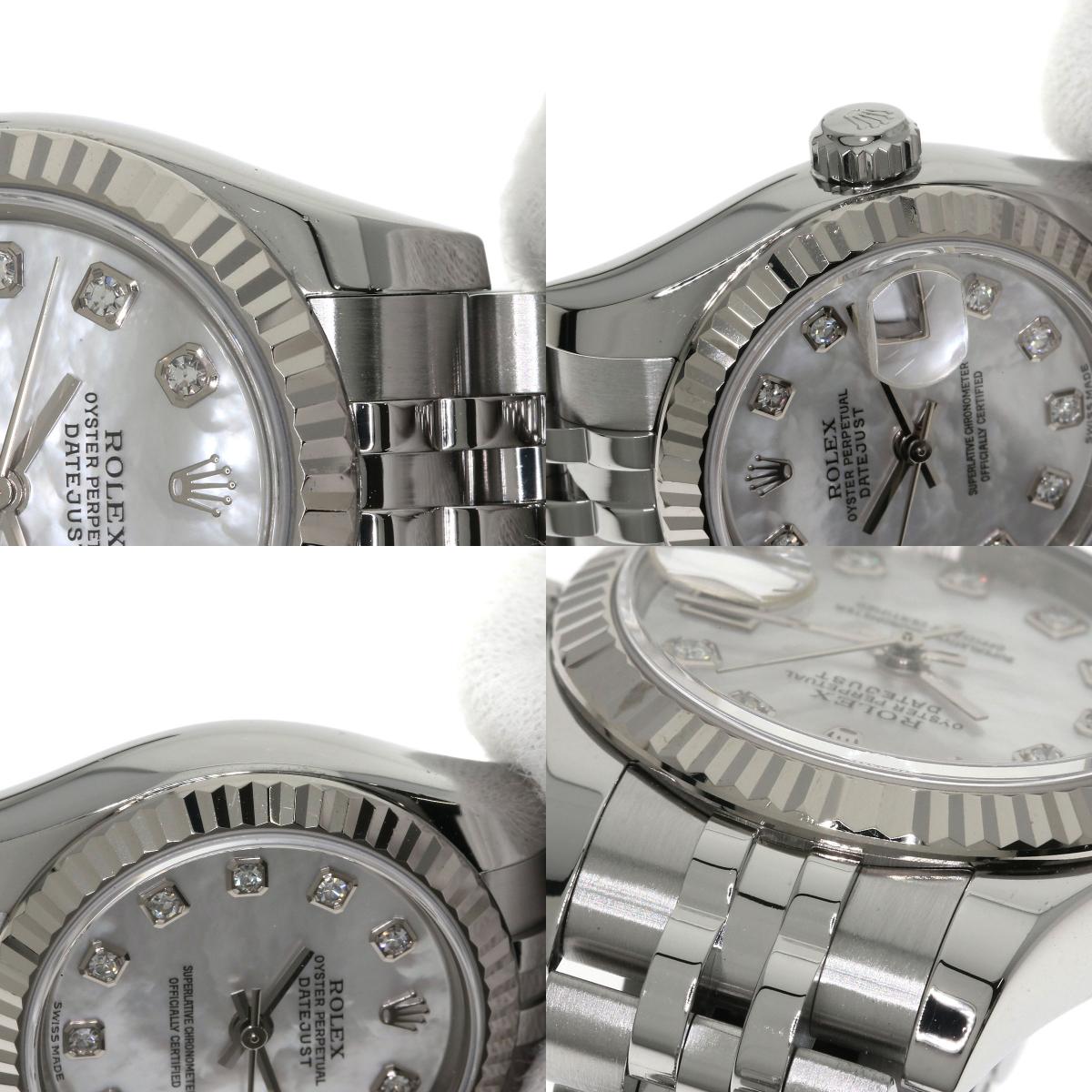 ROLEX ロレックス 179174NG デイトジャスト 10P ダイヤモンド 腕時計 SS レディース 中古