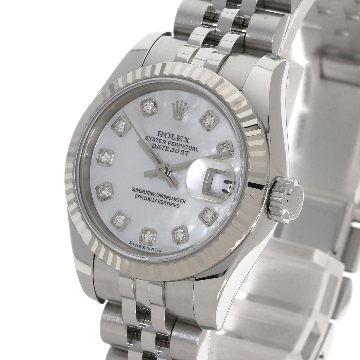 ROLEX ロレックス 179174NG デイトジャスト 10P ダイヤモンド 腕時計 SS レディース 中古