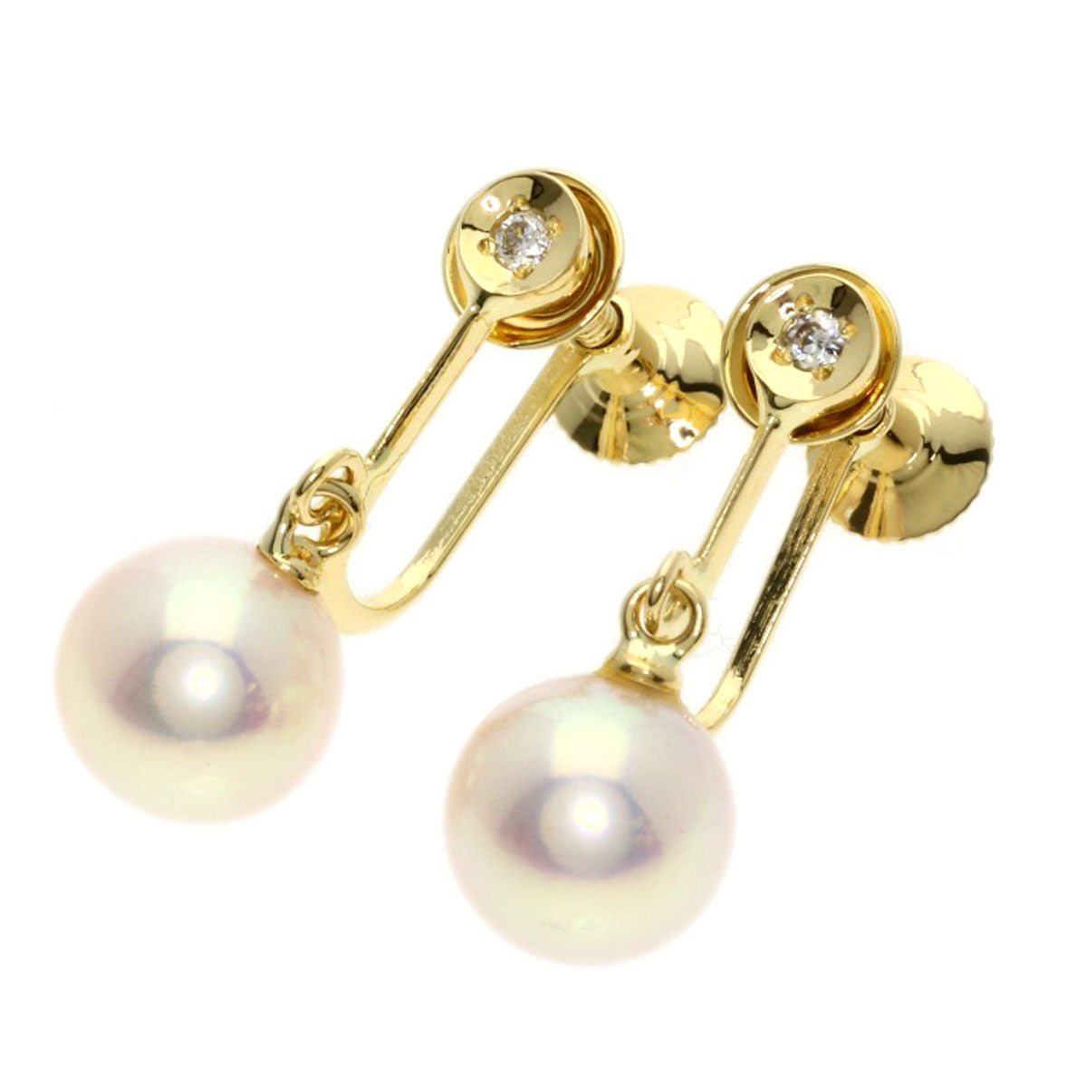 MIKIMOTO ミキモト パール 真珠 ダイヤモンド イヤリング K18YG レディース 中古