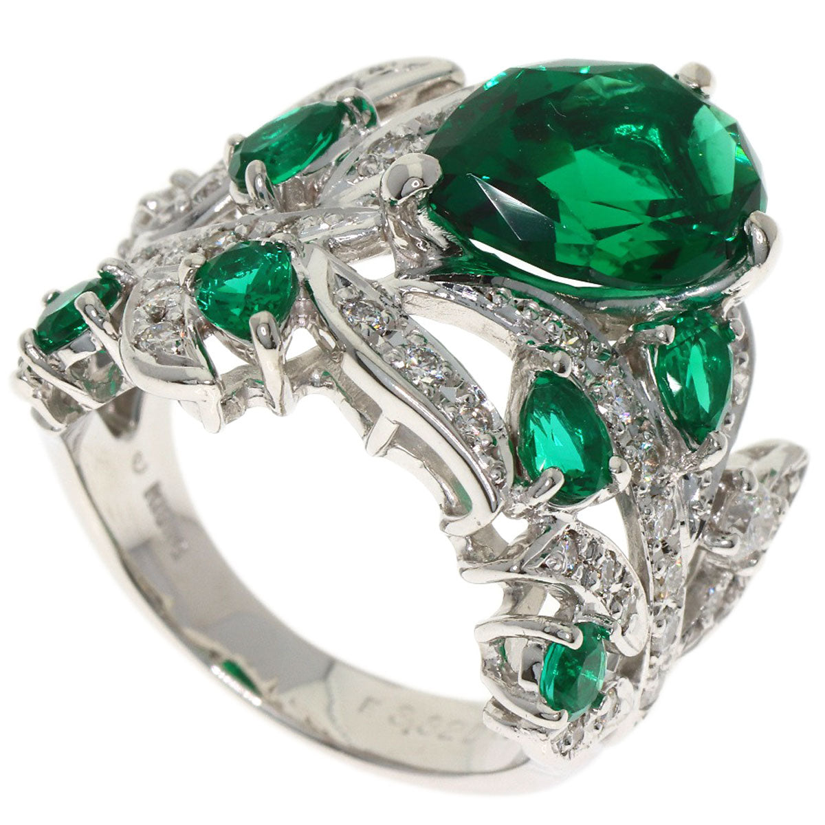 SELECT JEWELRY セレクトジュエリー 合成エメラルド ダイヤモンド リング・指輪 K18WG レディース 中古