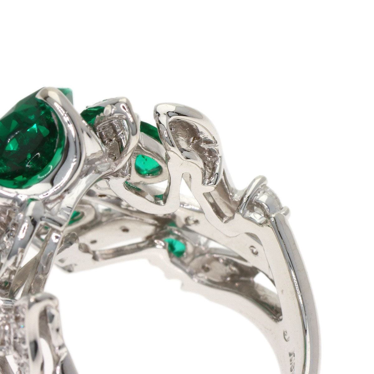 SELECT JEWELRY セレクトジュエリー 合成エメラルド ダイヤモンド リング・指輪 K18WG レディース 中古