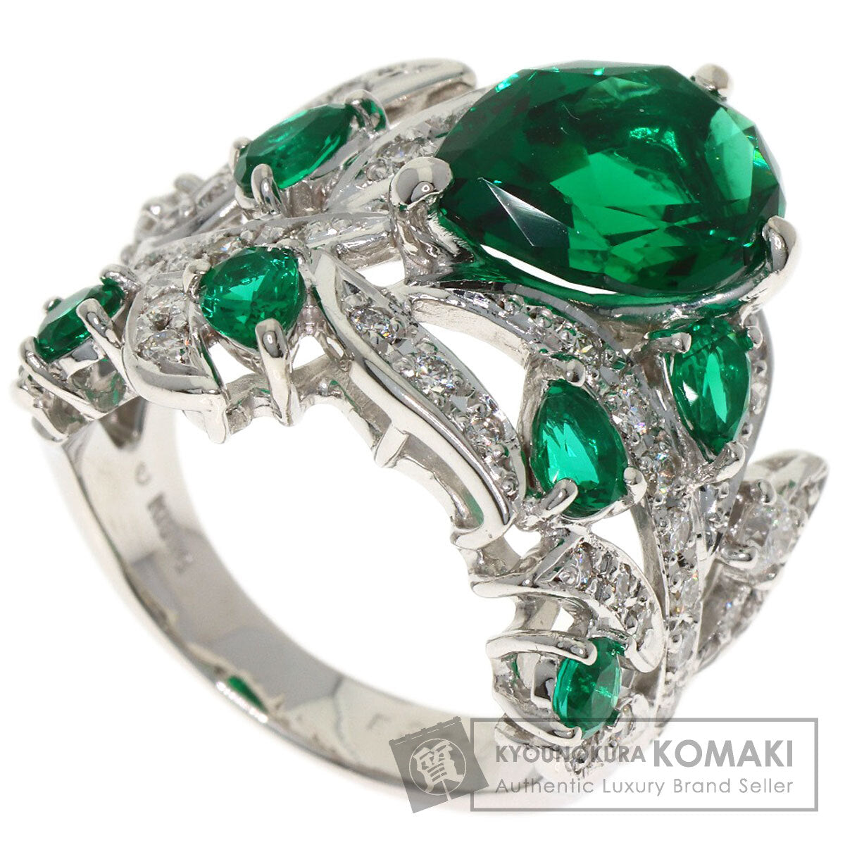 SELECT JEWELRY セレクトジュエリー 合成エメラルド ダイヤモンド リング・指輪 K18WG レディース 中古