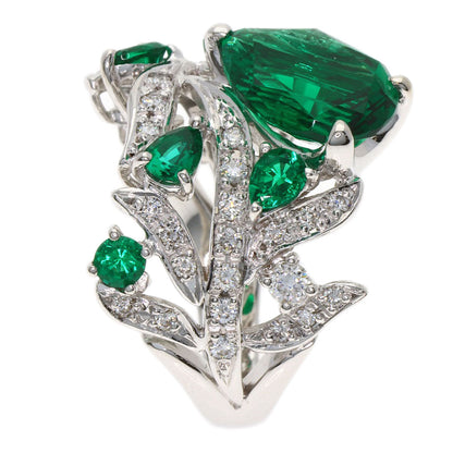 SELECT JEWELRY セレクトジュエリー 合成エメラルド ダイヤモンド リング・指輪 K18WG レディース 中古