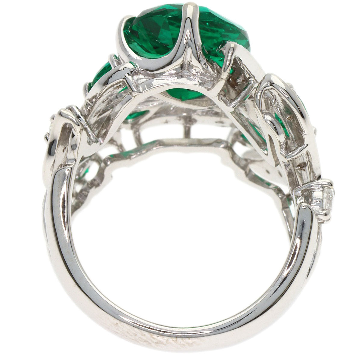SELECT JEWELRY セレクトジュエリー 合成エメラルド ダイヤモンド リング・指輪 K18WG レディース 中古