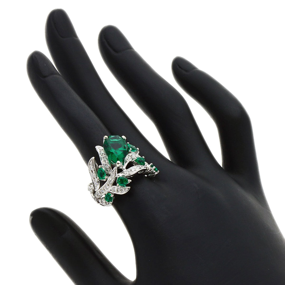 SELECT JEWELRY セレクトジュエリー 合成エメラルド ダイヤモンド リング・指輪 K18WG レディース 中古