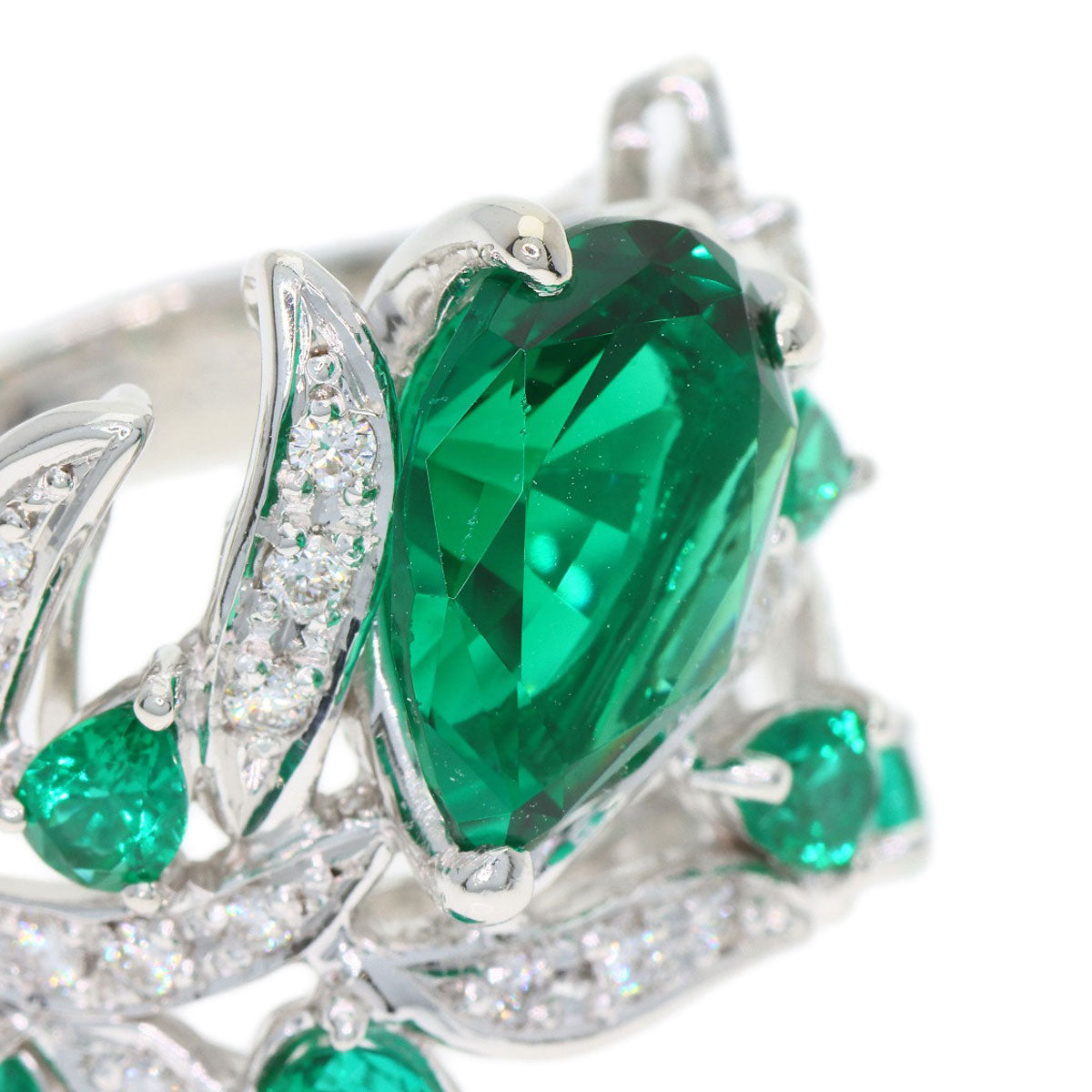 SELECT JEWELRY セレクトジュエリー 合成エメラルド ダイヤモンド リング・指輪 K18WG レディース 中古