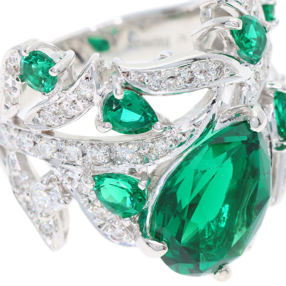 SELECT JEWELRY セレクトジュエリー 合成エメラルド ダイヤモンド リング・指輪 K18WG レディース 中古