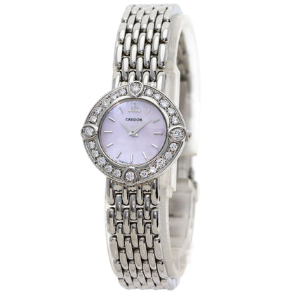 SEIKO セイコー 1E70-0CY0 クレドール シグノ ベゼル ダイヤモンド 腕時計 SS レディース 中古