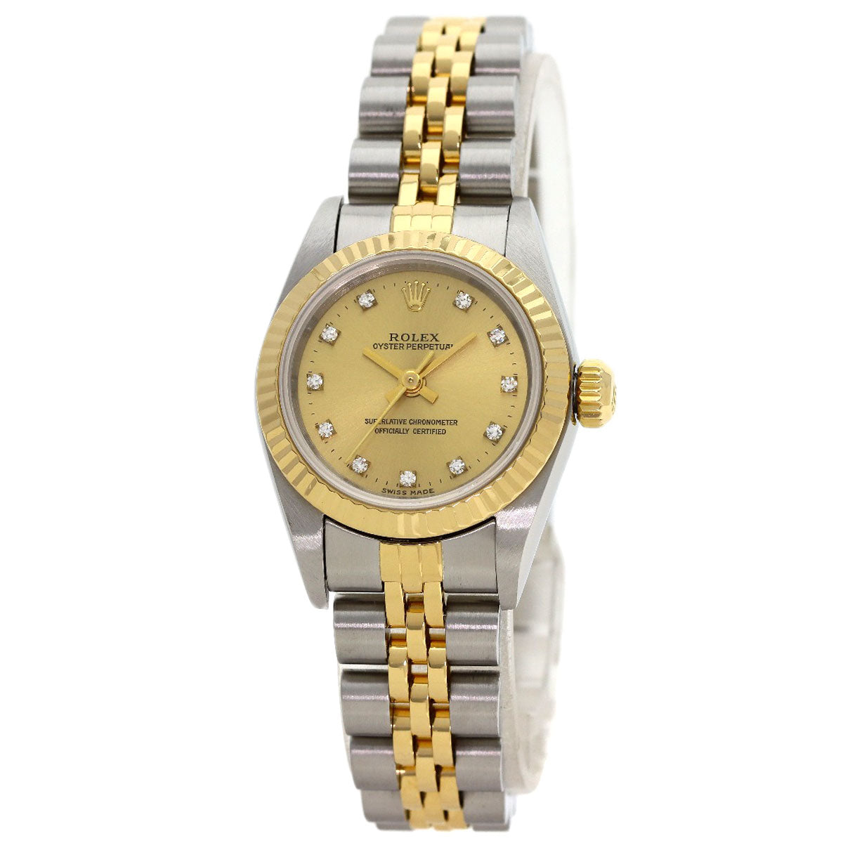 ROLEX ロレックス 67193G オイスターパーペチュアル 11P ダイヤモンド 腕時計 SS レディース 中古