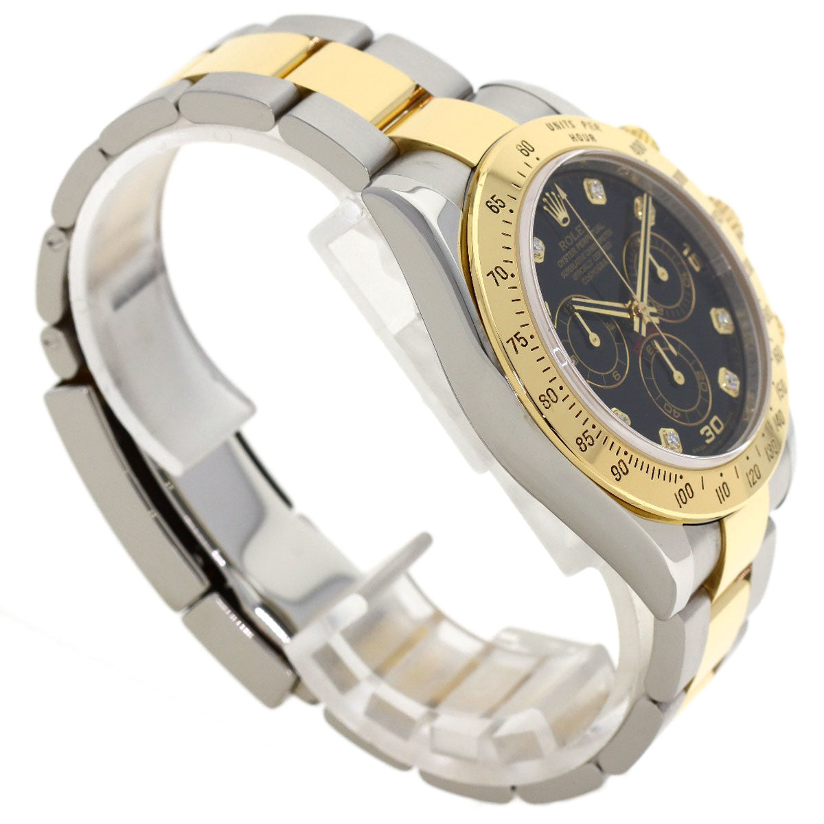 ロレックス コスモグラフ デイトナ ウォッチ 8Pダイヤ Cosmograph Daytona 116523G(P) 箱 保証書 国際サービス保証カード K18YG/SS メンズ時計 ブラック 仕上げ済 2000年 美品 【中古】 ロレックス コスモグラフ デイトナ 8P ダイヤモンド 116523G 腕時計