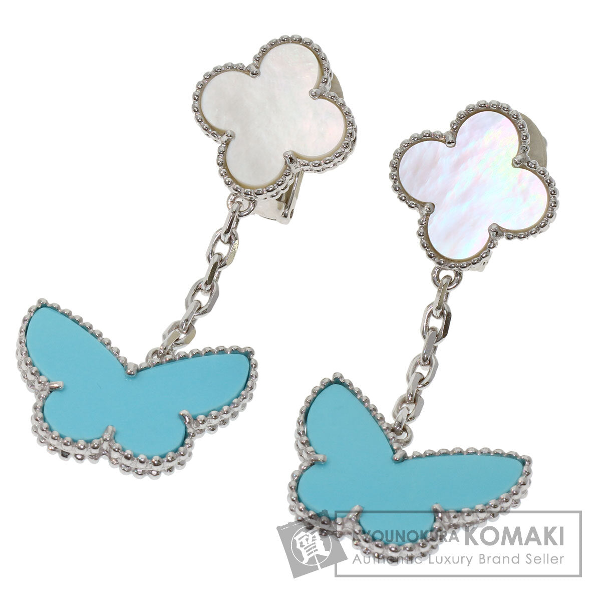 ヴァンクリーフ＆アーペル ラッキー アルハンブラ パピヨン ターコイズ ホワイトシェル イヤリング 中古 商品画像1