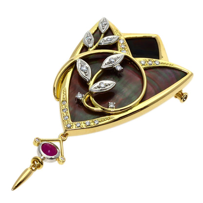 石川暢子 As Time ダイヤモンド ルビー シェル ブローチ 中古 商品画像2