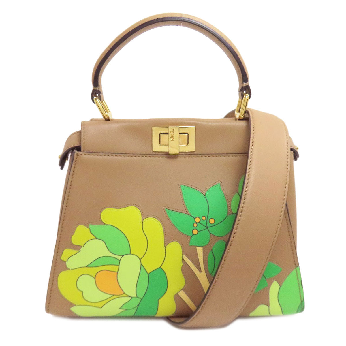FENDI フェンディ ピーカブー ミニ フラワー 2WAY ハンドバッグ カーフ レディース 中古