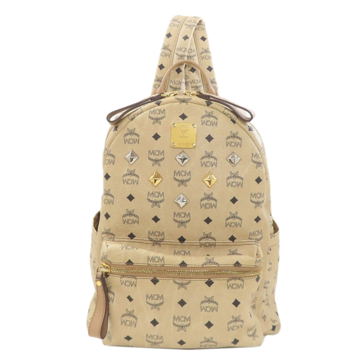 MCM ベージュ ロゴリュックパック スタッズつき MCM - MCM エムシー