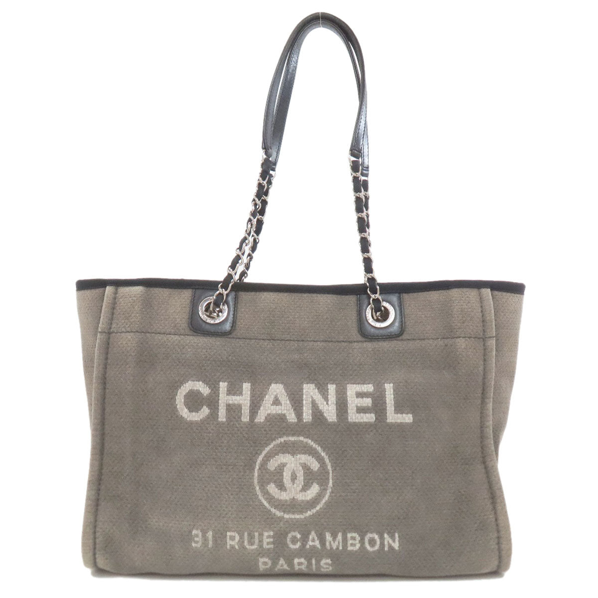 CHANEL シャネル ドーヴィル シルバー金具 トートバッグ キャンバス レディース 中古
