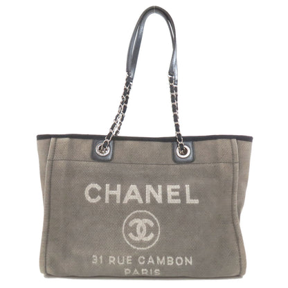 CHANEL シャネル ドーヴィル シルバー金具 トートバッグ キャンバス レディース 中古
