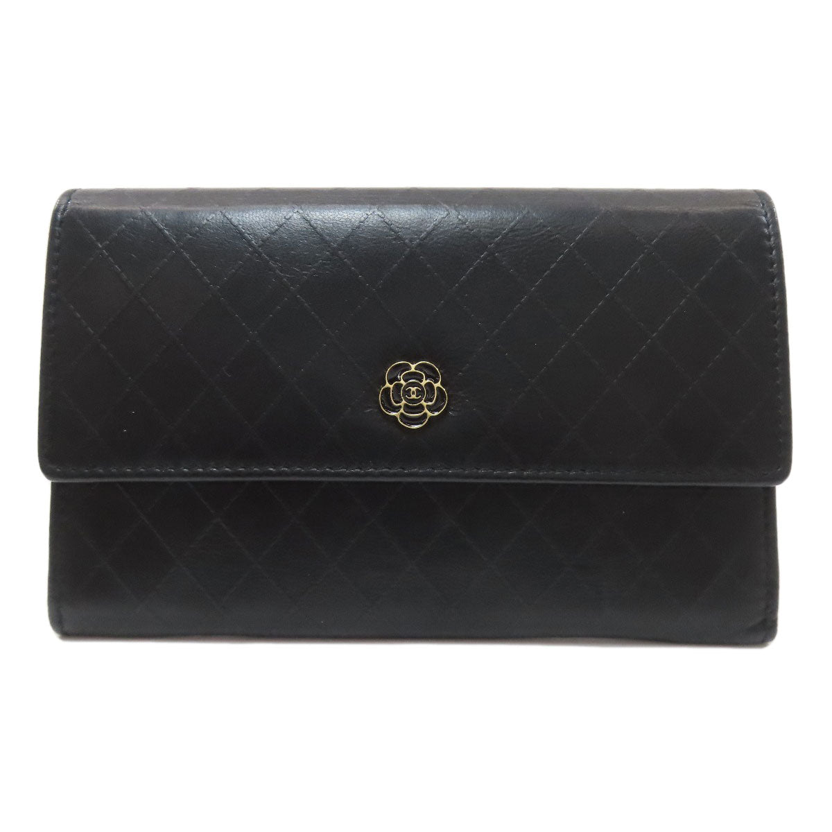CHANEL シャネル カメリア マトラッセ 銀座限定 ゴールド金具 長財布（小銭入れあり） ラムスキン レディース 中古