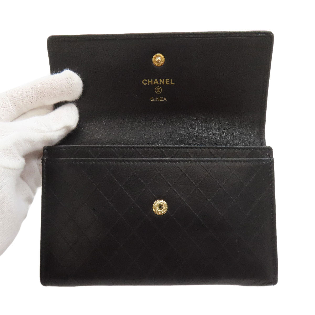 CHANEL シャネル カメリア マトラッセ 銀座限定 ゴールド金具 長財布（小銭入れあり） ラムスキン レディース 中古