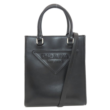PRADA プラダ 1BA333 エンボスロゴ 2WAY ハンドバッグ ソフトカーフ レディース 中古
