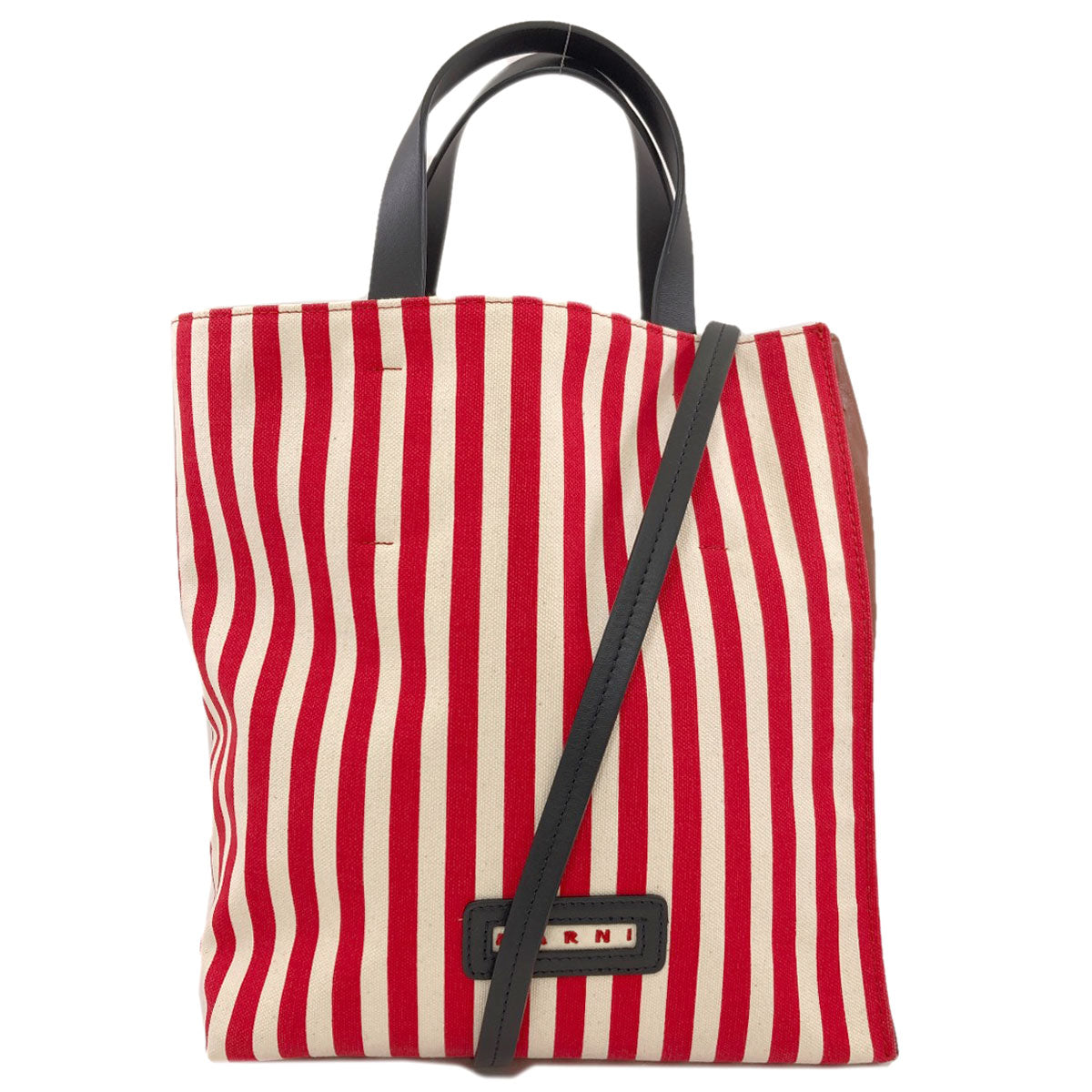 MARNI マルニ ストライプ 2WAY トートバッグ キャンバス レディース 中古