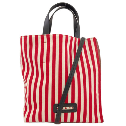 MARNI マルニ ストライプ 2WAY トートバッグ キャンバス レディース 中古
