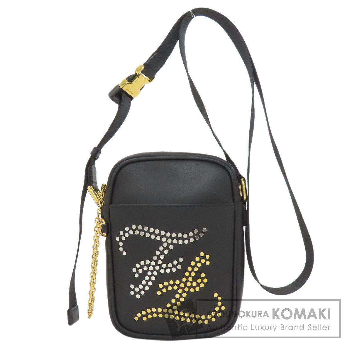 FENDI フェンディ カリグラフィ スタッズ ショルダーバッグ レザー レディース 中古