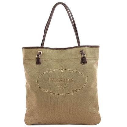 PRADA プラダ ロゴ ジャガード トートバッグ キャンバス レディース 中古