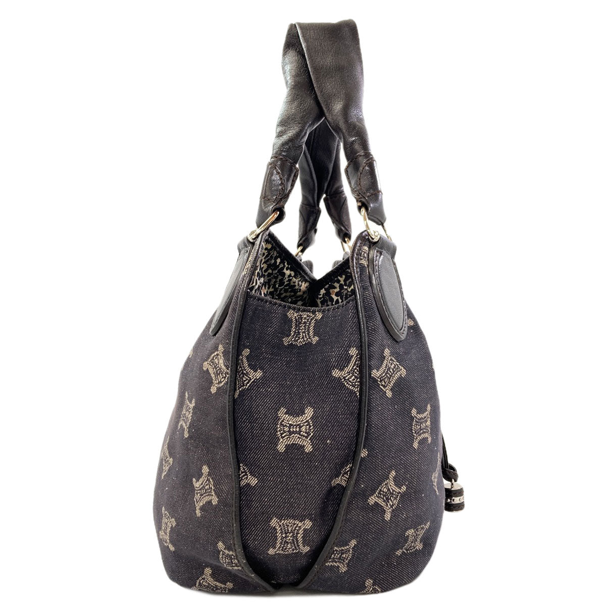 CELINE セリーヌ マカダム柄 ハンドバッグ デニム レディース 中古
