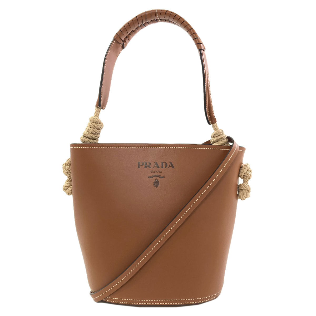 PRADA プラダ 1BE050 タンブール バケット ショルダーバッグ カーフ レディース 中古