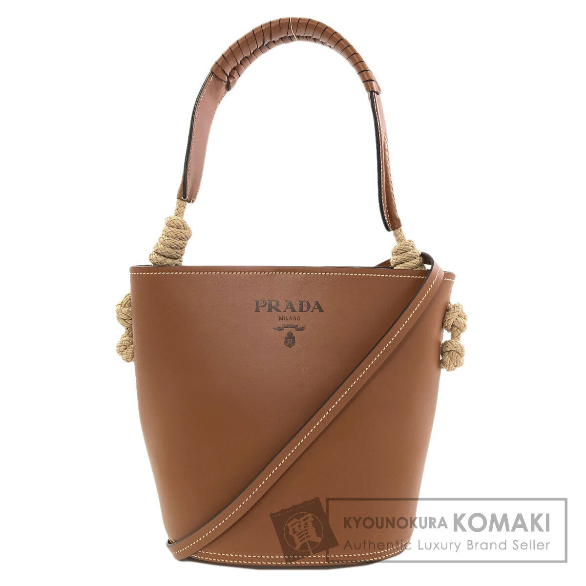 PRADA プラダ 1BE050 タンブール バケット ショルダーバッグ カーフ レディース 中古