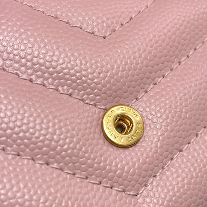 YVES SAINT LAURENT イヴ・サンローラン Vステッチ コンパクトウォレット 二つ折り財布（小銭入れあり） カーフ レディース 中古
