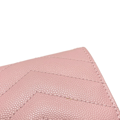 YVES SAINT LAURENT イヴ・サンローラン Vステッチ コンパクトウォレット 二つ折り財布（小銭入れあり） カーフ レディース 中古