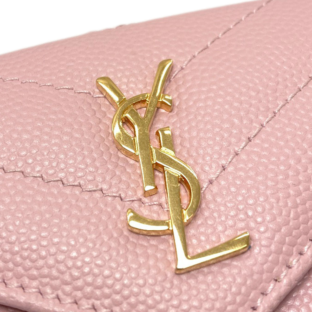 YVES SAINT LAURENT イヴ・サンローラン Vステッチ コンパクトウォレット 二つ折り財布（小銭入れあり） カーフ レディース 中古