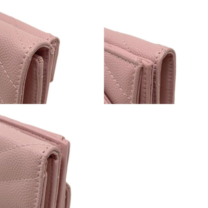 YVES SAINT LAURENT イヴ・サンローラン Vステッチ コンパクトウォレット 二つ折り財布（小銭入れあり） カーフ レディース 中古