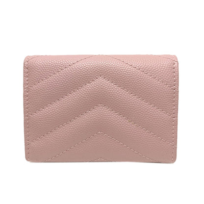YVES SAINT LAURENT イヴ・サンローラン Vステッチ コンパクトウォレット 二つ折り財布（小銭入れあり） カーフ レディース 中古