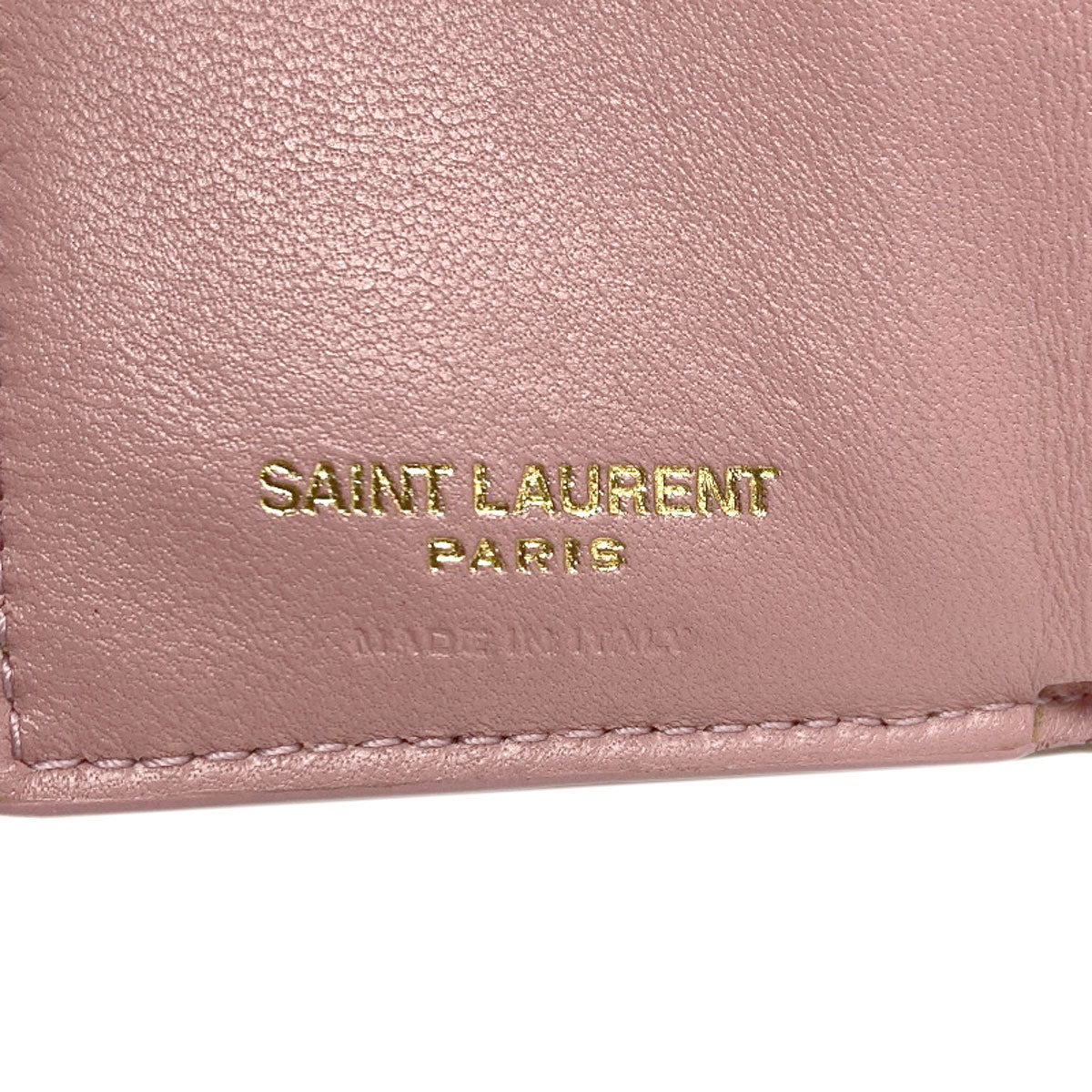 YVES SAINT LAURENT イヴ・サンローラン Vステッチ コンパクトウォレット 二つ折り財布（小銭入れあり） カーフ レディース 中古