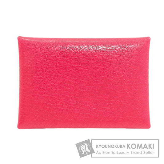 HERMES エルメス カルヴィ デュオ ローズエクストリーム シルバー金具 カードケース シェーブル レディース 中古